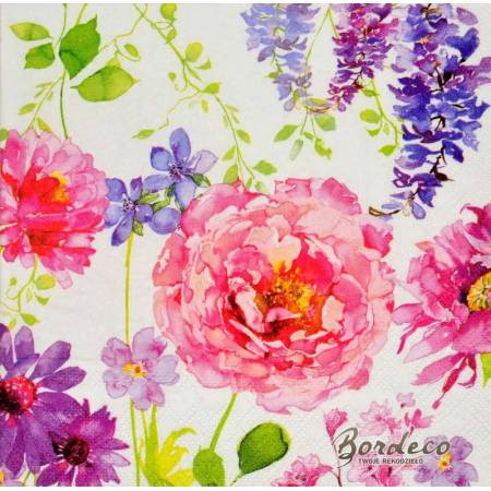 Serwetka decoupage firmy AMBIENTE kwiaty malowane 33x33cm